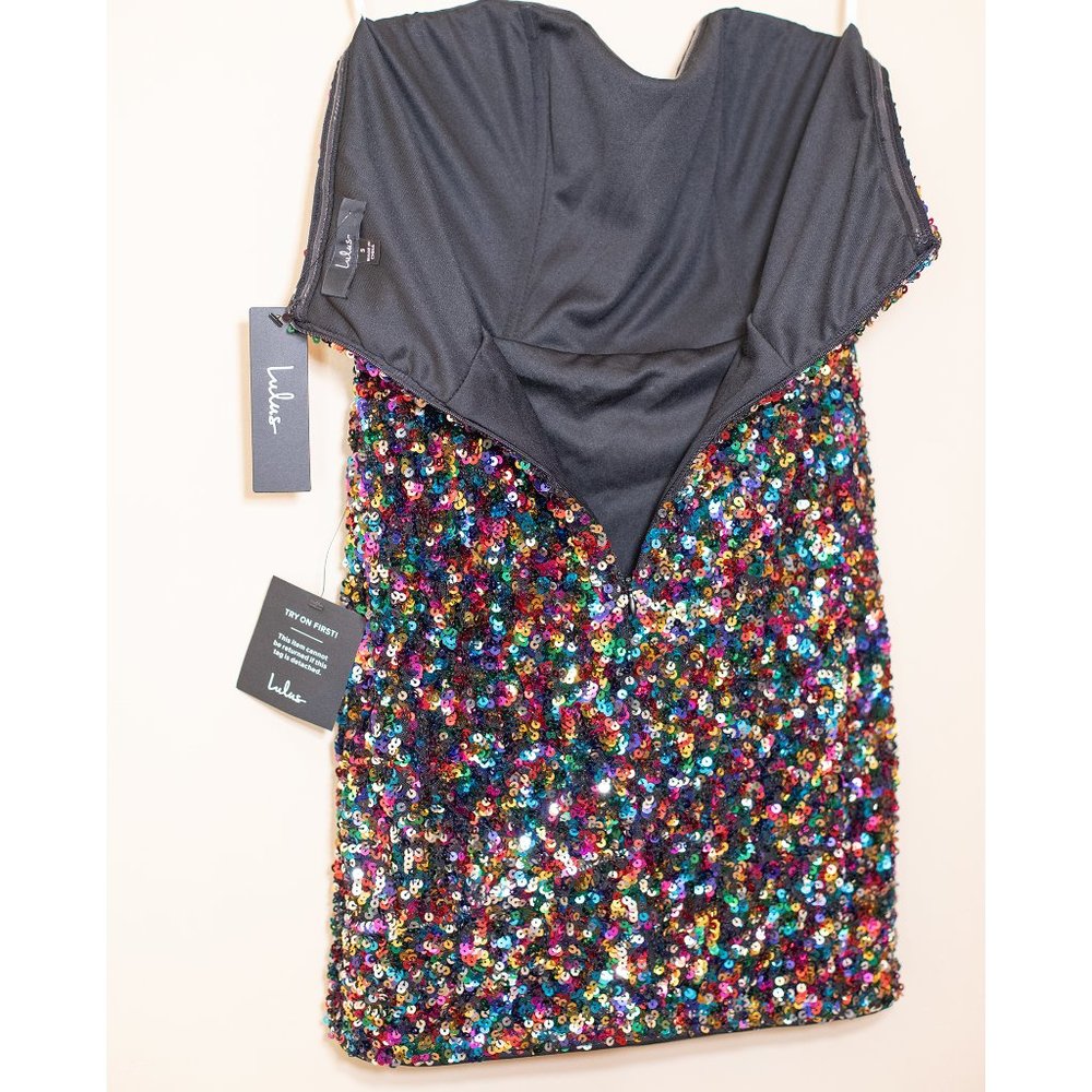 NWT Lulus Silver Multi Sequin Strapless Bodycon Mini Dress Size S - Picture 4 of 8